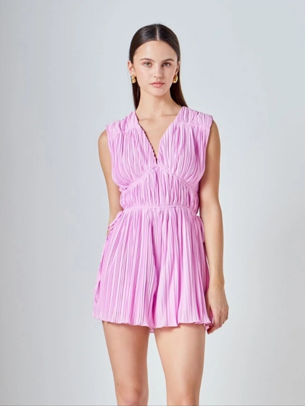 New Endless Rose Pleated Sleeveless Pink Romper Size Large Feminine Casual Boho